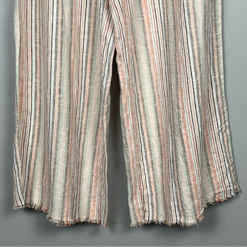 Cato linen blend ivory peach & green striped smocked waist wide leg pants, Med. - Picture 4 of 10